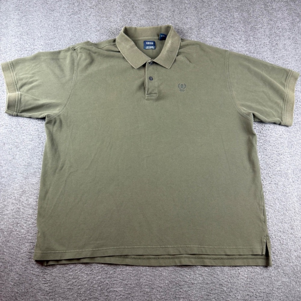 IZOD Polo Shirt Men's XXL Olive Green Silk Wash 100% Cotton Short Sleeve Crest‎